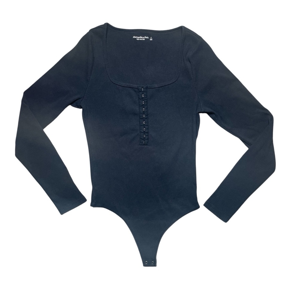 Abercrombie and Fitch black long sleeve Henley soft rib knit bodysuit S